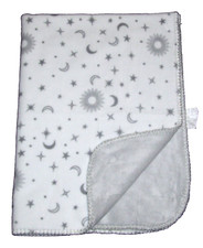 ALDI Little Journey Sun Moon Star Print Baby Blanket Gray White Soft