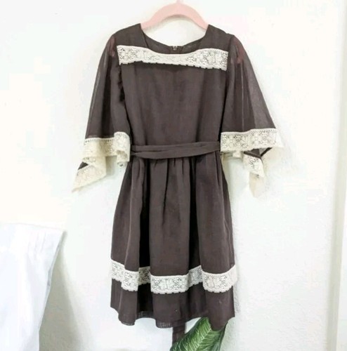 American Vintage 70s Brown Kim Originals Little Girl Brown Cottage Boho... - Picture 2 of 6