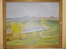 Painting by Koshel M. Ya. Landscape with a view of the Trinity Monastery. 60 x 5