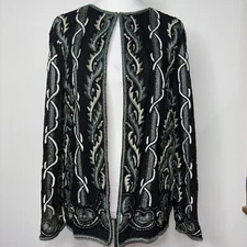 Vintage Sumiko of America Evening Black Green Beaded Blazer Jacket Embellished