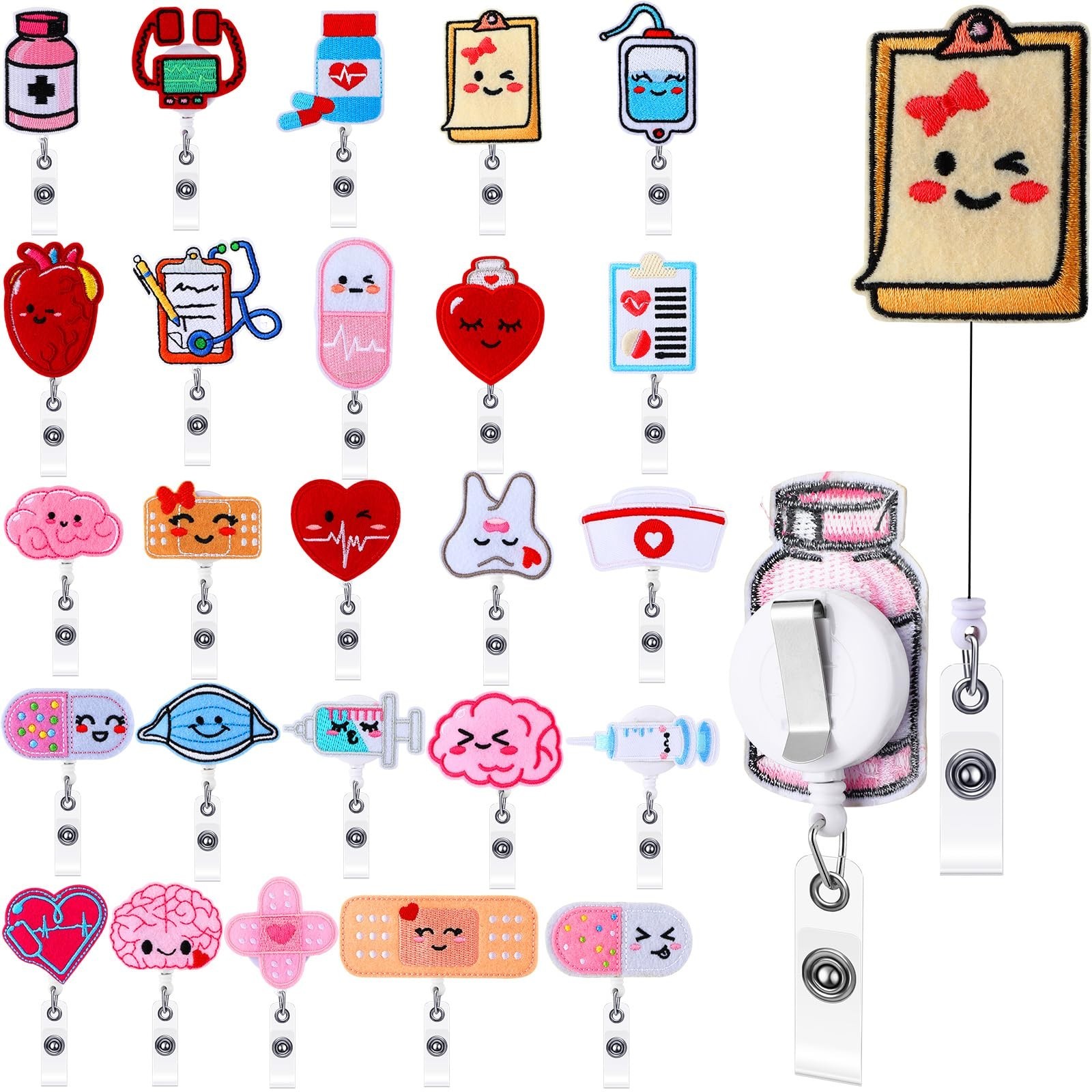 Riceshoot 25 Pcs Felt Nurse Badge Reel Cute Retractable Badg