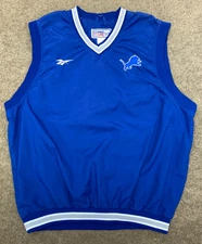 Vintage Detroit Lions Vest Mens L Reebok Pro Line NFL V-Neck Windbreaker