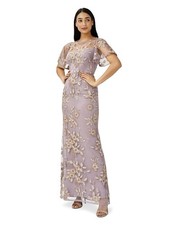 Women's Floral Embroidery Gown, Taupe/Gold, 8