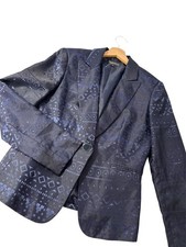 John Meyer Navy Blue Satin Geo One Button Pocket Light Weight Blazer Jacket Sz 8