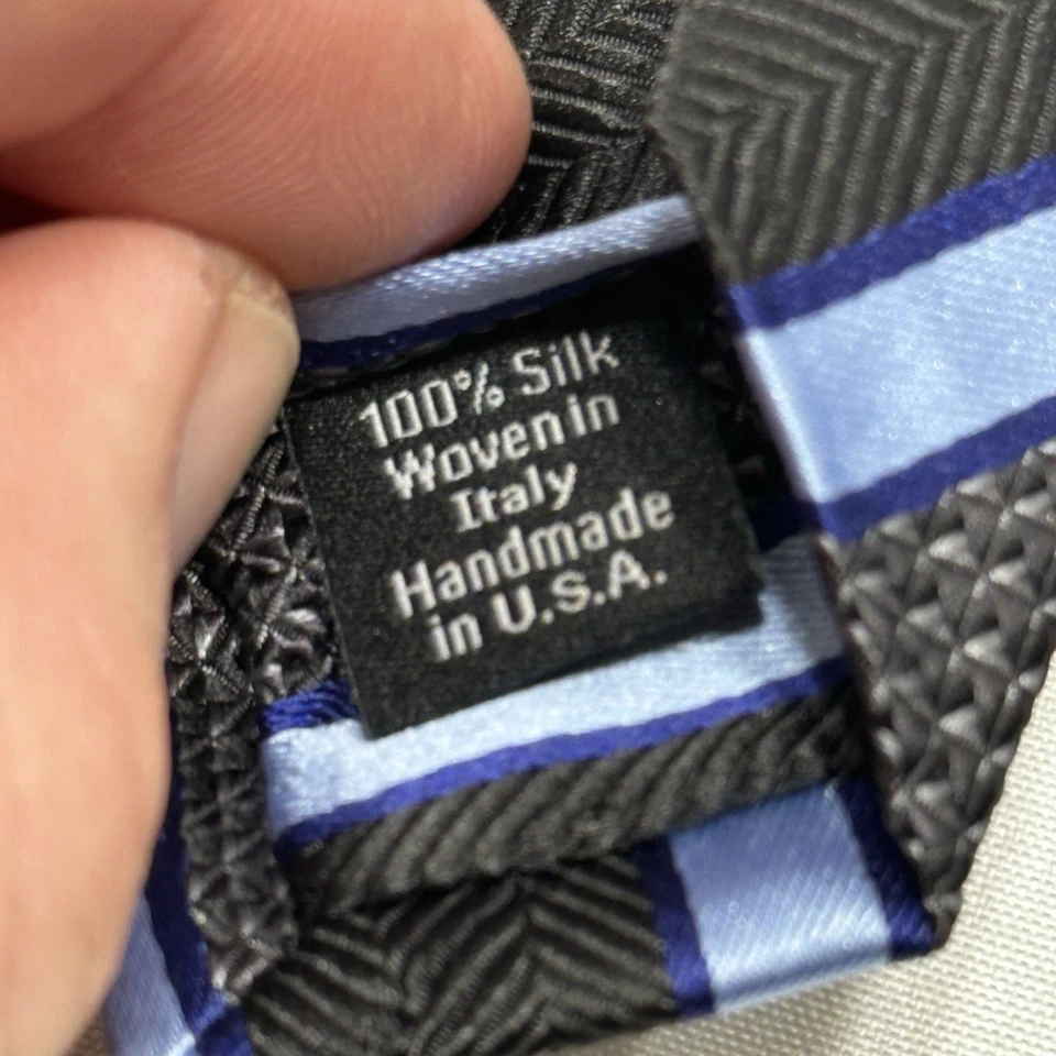 Corbata para hombre David Donahue negra y azul a rayas jacquard rep 100 % seda corbata Foto 4 de 4