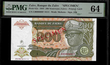 Zaire Specimen 200 Nouveaux Zaires 1994 PMG 64 UNC P#62s PMG Population 3/2