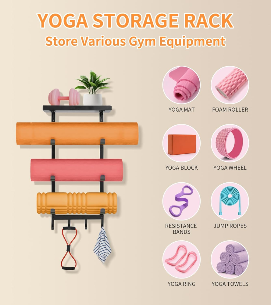 Wall Mount Yoga Mat Holder for Home Gym Storage