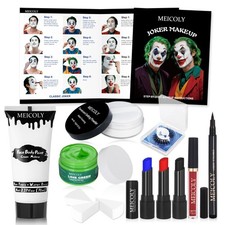 Complete Joker Makeup Kit for Halloween - Clown Face Paint, Green Hair Dye, Lip