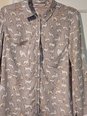 #ad #ad TU Sainsbury#x27;s Shirt Grey Dog Print Long Sleeve Blouse Size UK 12 GBP 10.39
