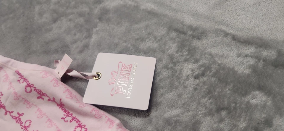 NWT PINK X LoveShackFancy XL Logo Mania Pink Cotton Racerback Bralette - Image 3 of 4