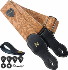 Guitar Strap with Pick Pocket,2.3 Inch Porter Style Vegan Leather Carving Guitar