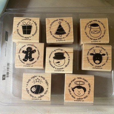 Stampin Up Deer Friends 8 Wood Rubber Stamps Christmas Santa Gift Reindeer Cute
