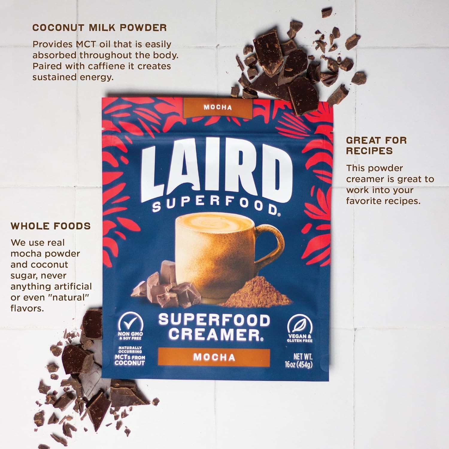 Laird Superfood Non-Dairy Coffee Creamer Mocha, 16 Ounce (Pack of 1) 