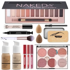 12-Color Pro Makeup Kit for Women Eyeshadow Foundation, Lipstick, Blush, Brushes
