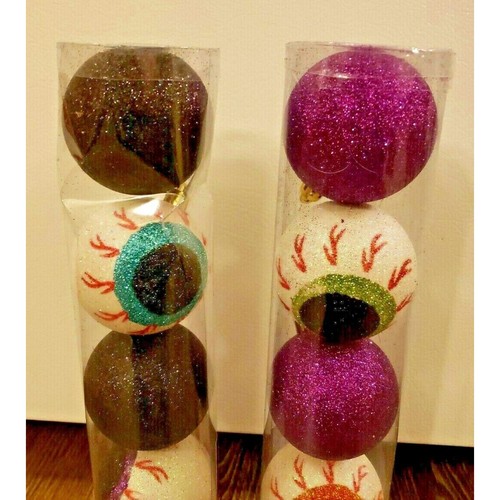 2 sets New Purple & Black Eyeball & Web 2.25" Plastic Halloween Ornaments 10 pcs - Picture 4 of 4