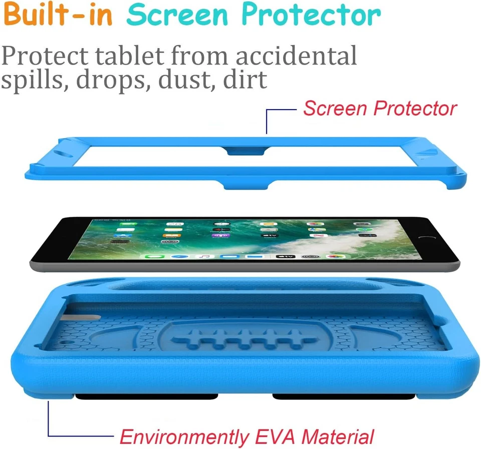 Kids Case for New iPad 9.7 2018/2017 with Built-in Screen Protector, Blue  - Image 4 of 4