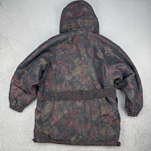 Vintage Fera SkiWear Ski Jacket Womens Size 6 Black Red Floral Belted Full Zip - Picture 2 of 12