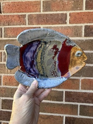 Fish Studio Art Pottery Trinket Tray Serving Plate Artisan Crafted Artist Signed