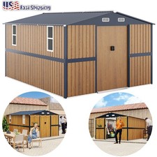 10x12 FT Outdoor Metal Storage Shed with Floor Base Punched Vents with Window US