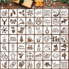 56Pcs 3 Inch Christmas Stencils Crafts Templates for Painting On Wood Wall Deco