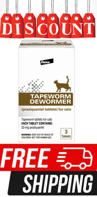 Elanco Tapeworm Dewormer for Cats 3 Tablets Praziquantel Worm Removal Treatment