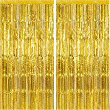 2 Pack Gold Backdrop Birthday Decorations Foil Curtain Backdrop Gold Stream