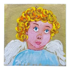 Angel Guardian Original Painting Boy Gift Small Semi Abstract Art Handmade Wall
