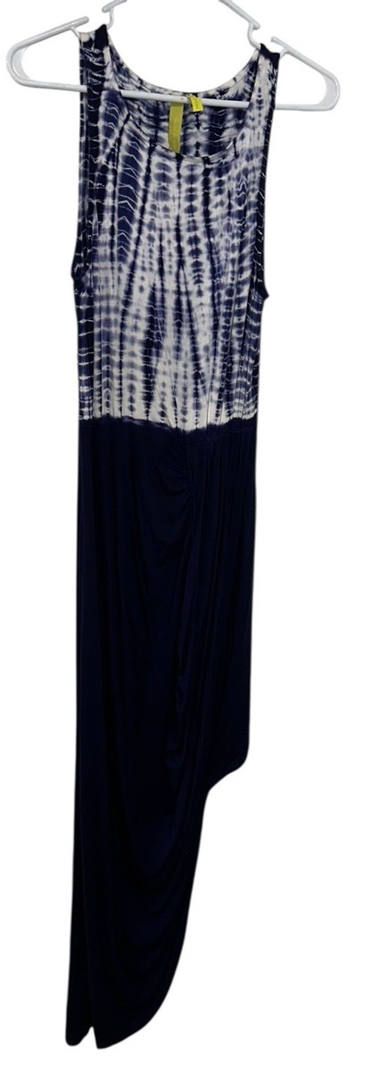 green dragon tie dye dress $122 Green Dragon White Gray Ribbed Tie Dye Stripe Ruched Maxi Dress S NEW G261