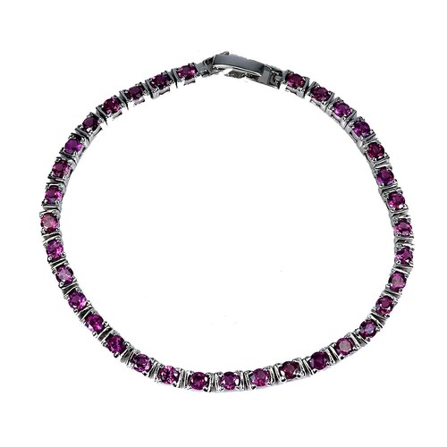 925 Sterling Silver Bracelet Round Rhodolite 3mm Natural Gemstone Jewelry7.5inch