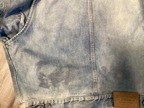 men polo vintage Jean jacket distressed fade stain large fair no tag MADE IN USA image 8