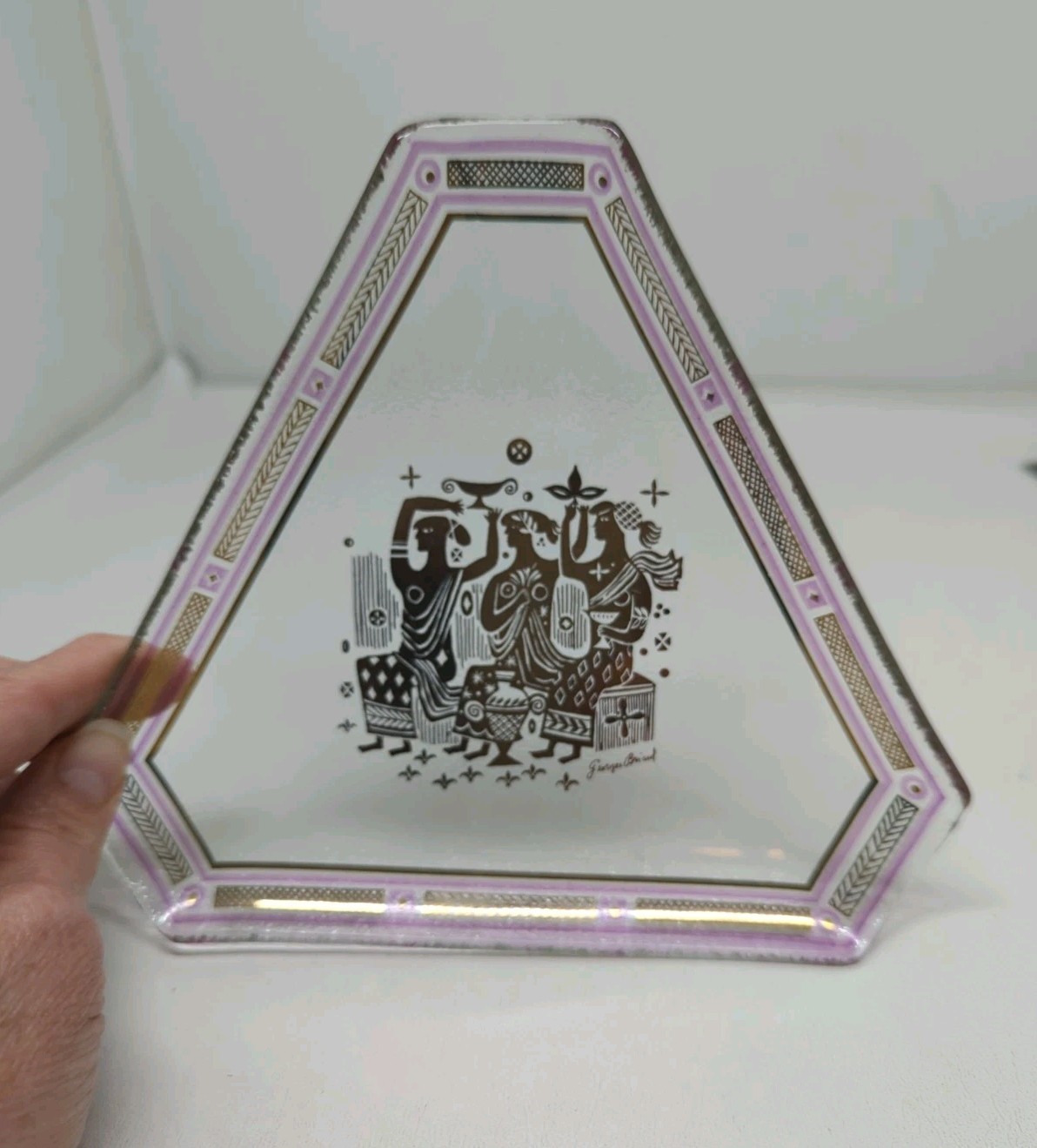 Vintage Georges Briard Triangular Glass Dish Olympia Pattern MID CENTURY HTF 7"