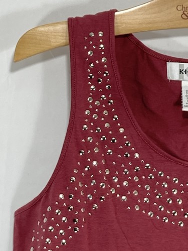 Vintage Kikit Y2K Woman’s Red Tank Studded Top Size Medium - Picture 3 of 11