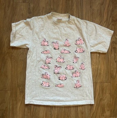 Sof Tee by Tee Jays Pig Graphic Gray Pink Cotton Men's T-Shirt L Vintage