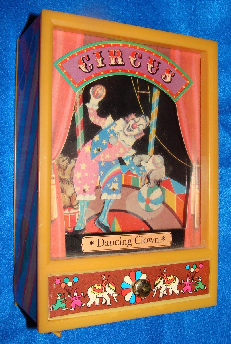 送料込み☆【陶板額】DANCING HOURS Vintage Yap's Circus Dancing Clown Music Box + Bonus Tin