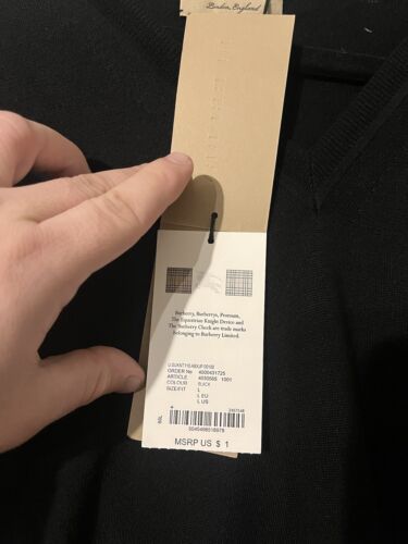 Burberry London Men's V-Neck Sweater Size Large Black Brand New - Picture 4 of 5
