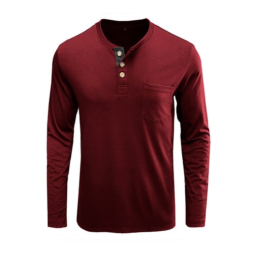 Mens Henley Buttons Long Sleeve T-Shirt Tunic Tops Casual Loose Blouse Tee AU - Picture 19 of 35