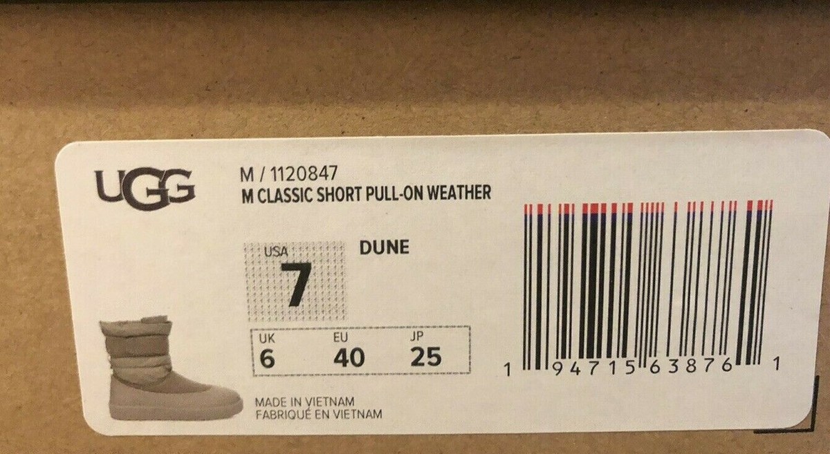 UGG DUNE CLASSIC SHORT PULL-ON WEATHER WINTER BOOTS, MEN US 7/ EUR