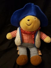 PADDINGTON BEAR, plush Paddington, Cowboy Paddington bear, Eden plush bear, EUC