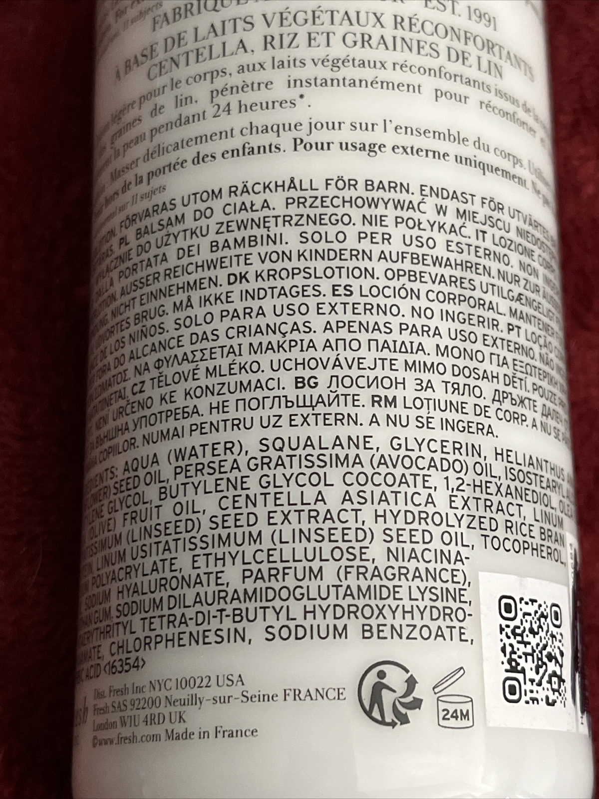 2)FRESH MILK BODY LOTION 8.7OZ. SOOTHING PLANT BASED MILKS CENTELLA RICE LINSEED