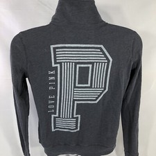 Victorias Secret PINK Quarter Zip XS Sweatshirt Mock Neck Spell Out Double Sided