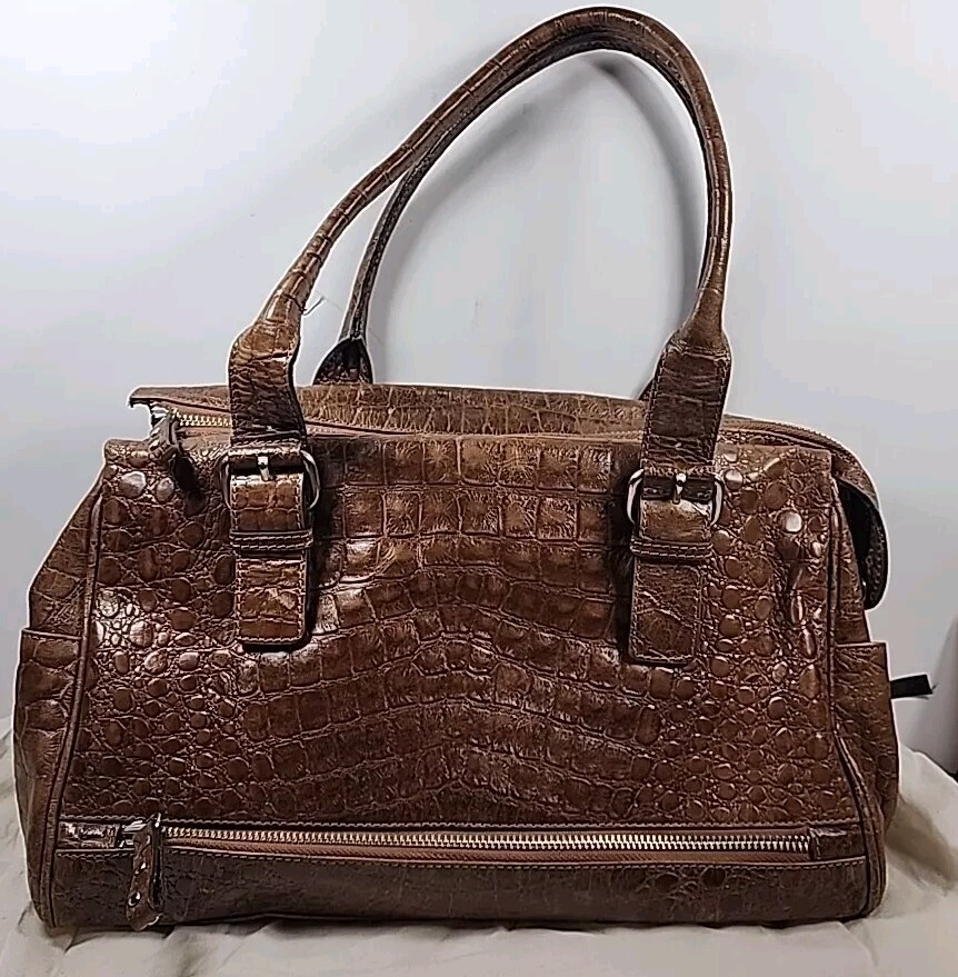 Vintage PRUNE Argentina Genuine Crocodile Embossed leather Handbag