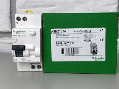 Schneider A9N21624 iDPN Vigi 1P+N 6A 300mA Clario earth leakage