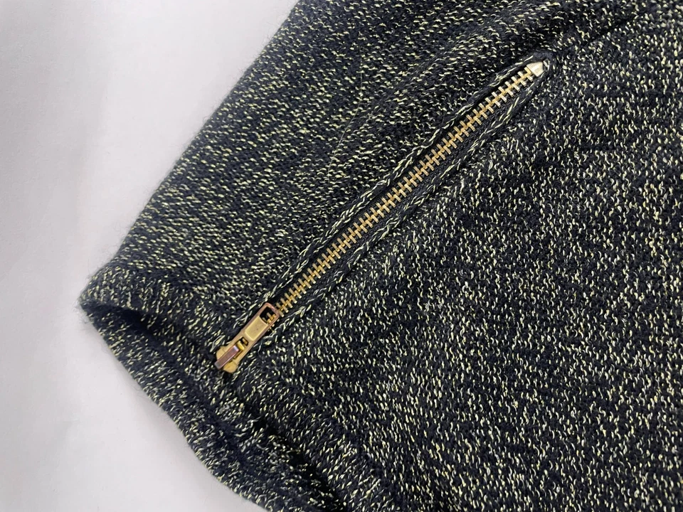 Suéter BISOU BISOU Para Mujer Talla XS Negro Dorado Metálico Tallas Frontales Cremallera Cuello Barco Foto 3 de 4