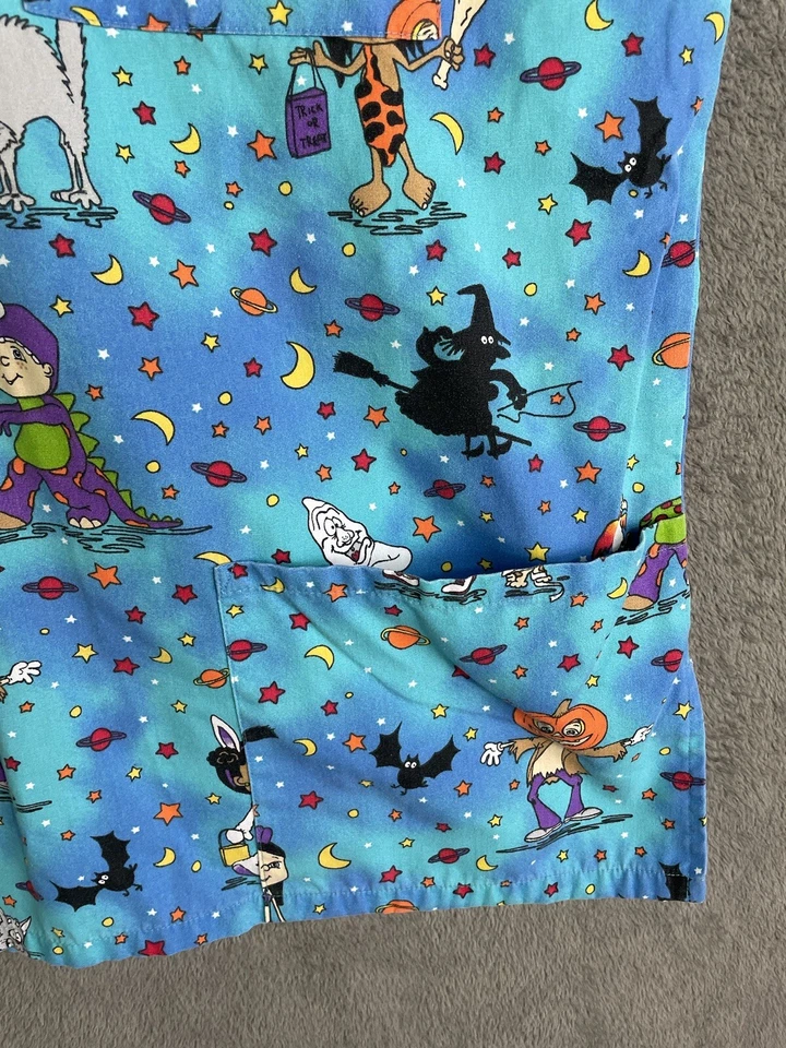Halloween Scrub Top Shirt Adult Large Blue Fashion Scrub Trick-Or-Treat Short - Image 4 of 4