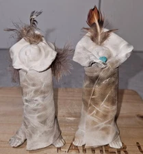 Vintage Handmade Indigenous Style Clay Folk Art Fetish Figurine Signed Pair