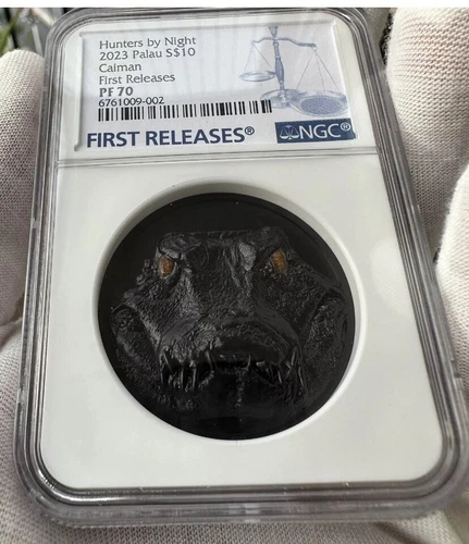 NGC PF70 FR 2023 Palau Hunters by Night Caiman Coin UHR 2oz silver obsidian