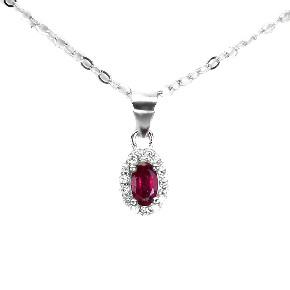 925 Sterling Silver Oval Ruby 5x3mm Simulated Cz Necklace 16 Inches - Image 2 of 4