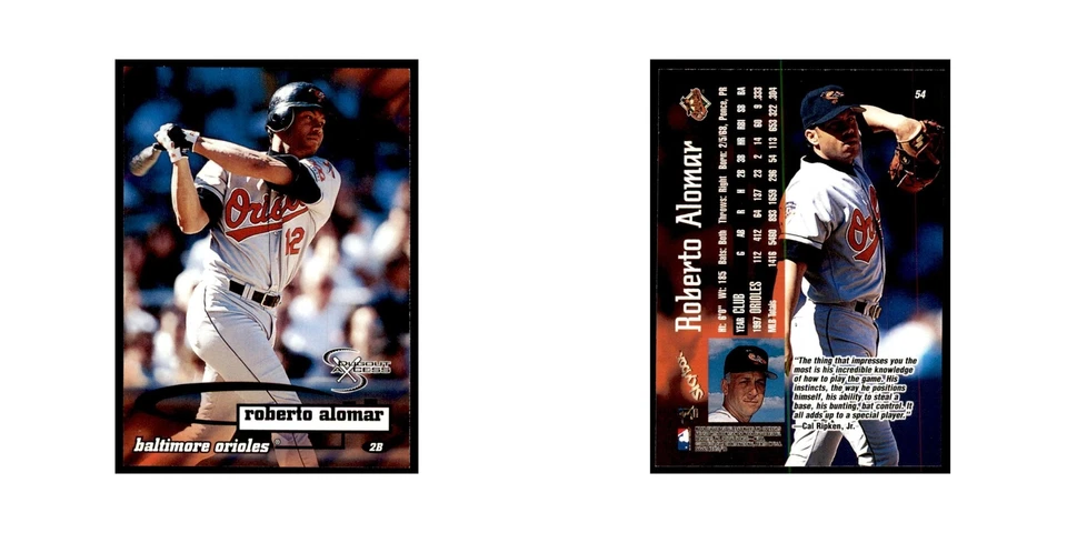 Tarjetas de béisbol SkyBox Dugout Axcess Roberto Alomar 1998 #54 Foto 3 de 3