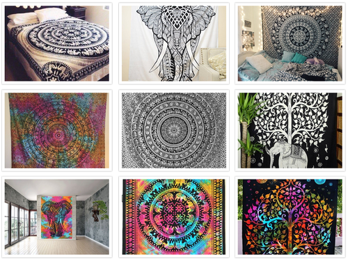 Indian Elephant Print Mandala Tapestry Wall Hanging Queen & Twin Size Tapestry