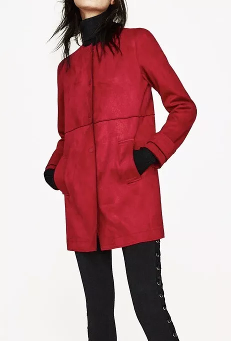 Zara Women Faux Suede Coat Red Size S NWT eBay
